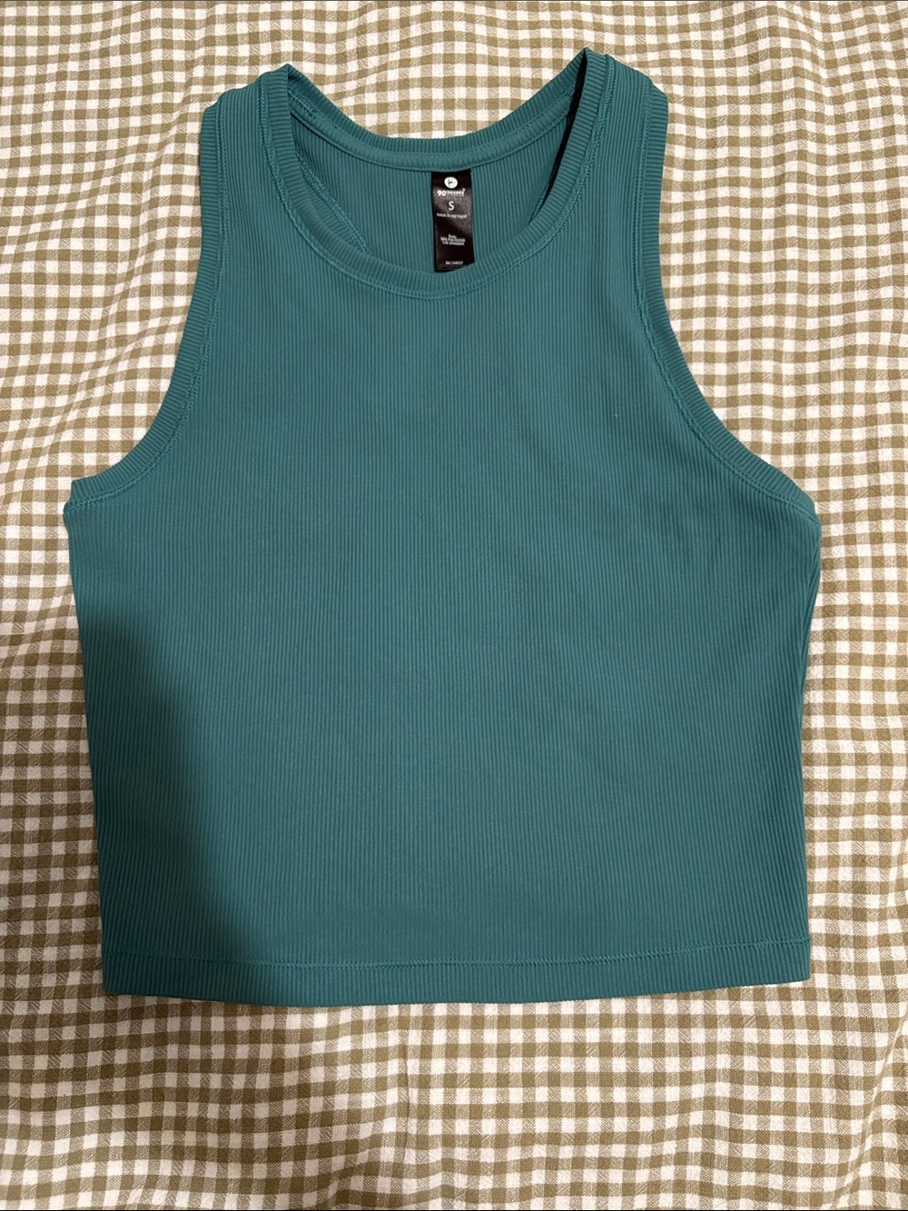 90 degree Teal Ribbed Crop Tank Top - Teal
